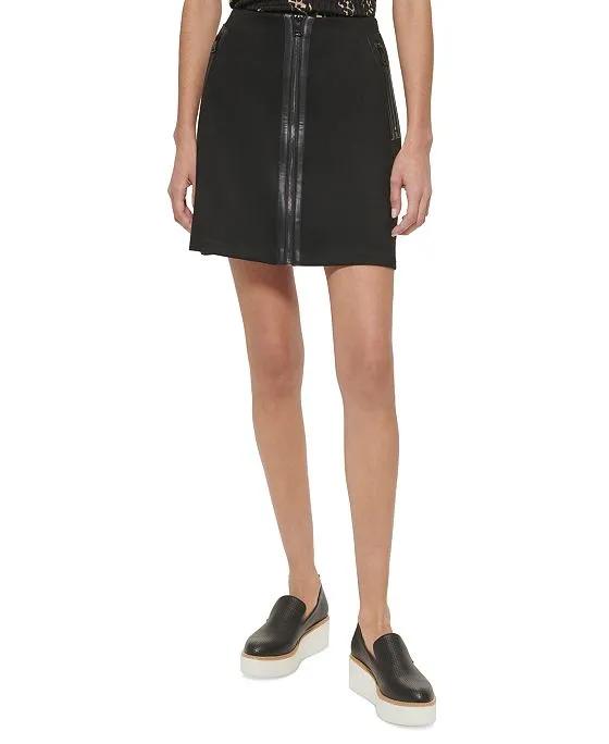 Women's Zip-Front Faux-Leather-Trim Mini Skirt