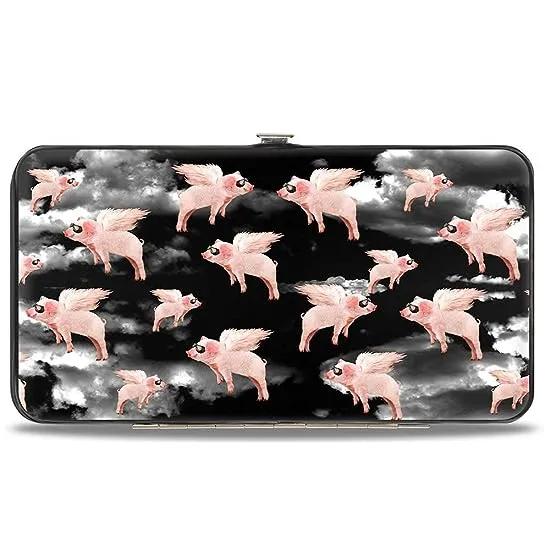 Womens Buckle-down Hinge - Flying Pigs Black/White/Pink Wallet, Multicolor, 7 x 4 US