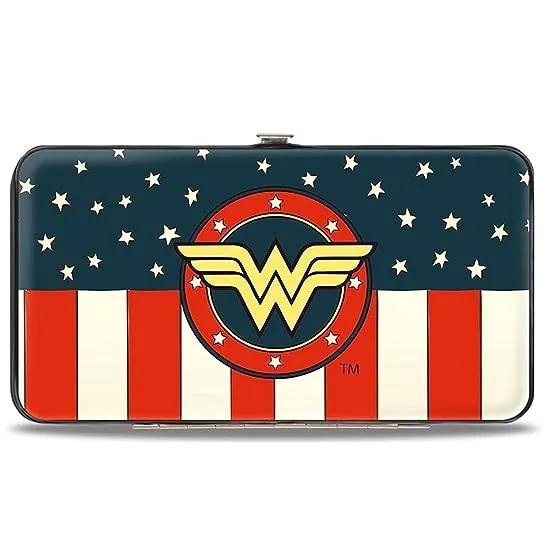 Womens Buckle-down Hinge - Wonder Woman/Logo Americana Red/White/Blue/Yellow Wallet, Multicolor, 7 x 4 US