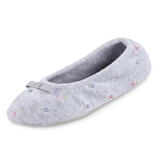 Womens Embroidered Terry Ballerina Slippers