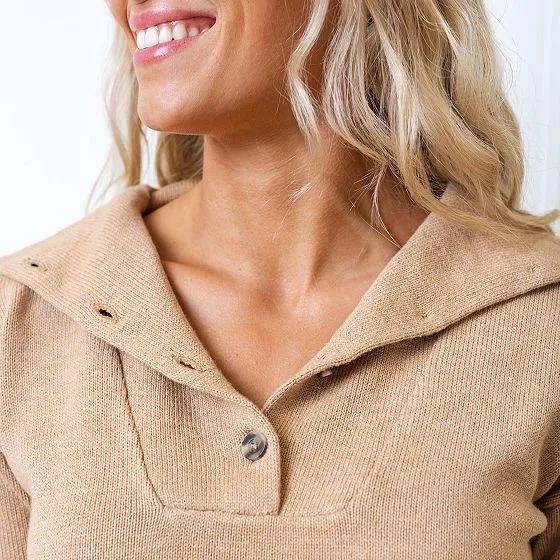 Womens' Long Sleeve Wide Collar Belted Sweater Dress