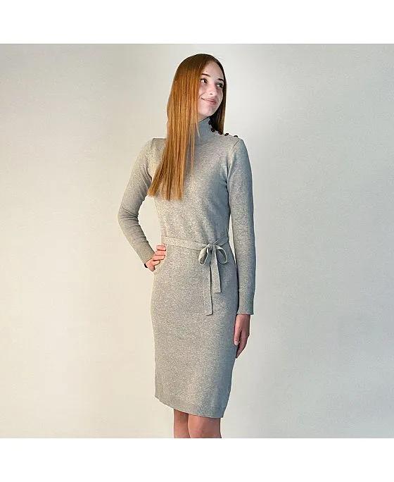 Womens' Mock Neck Sweater Dress with Button Detail