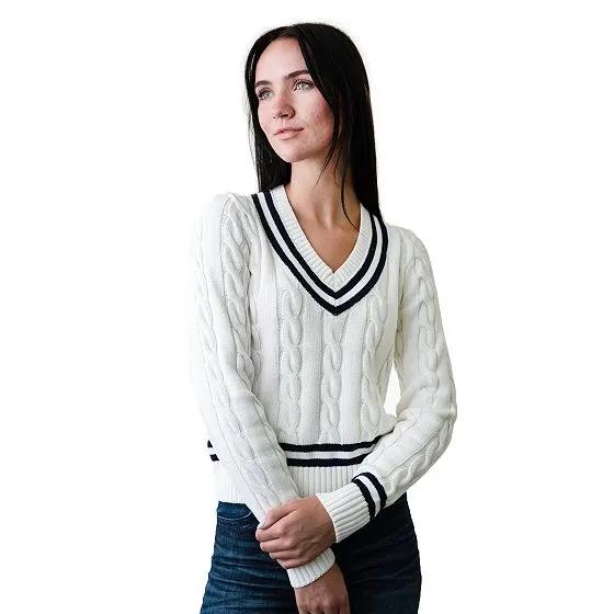 Womens' Organic Cotton V-Neck Cricket Sweater