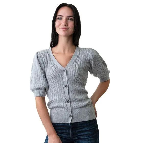 Womens' Puff Sleeve Button Front Sweater