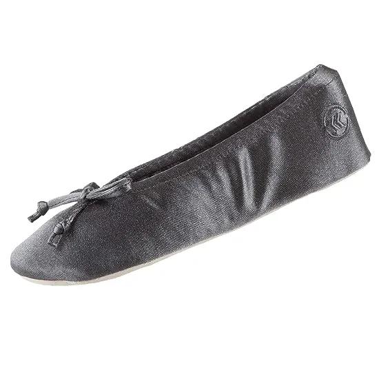 Womens Satin Ballerina With Bow, Suede Sole Slipper, Mineral Soft Tie Bow, 9.5-10.5 US