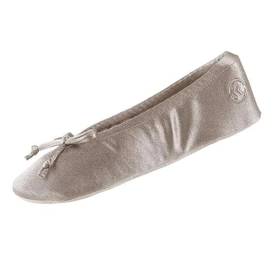 Womens Satin Ballerina With Bow, Suede Sole Slipper, Sand Trap Soft Tie Bow, 6.5-7.5 US
