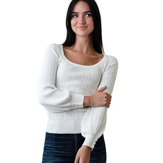 Womens' Scoop Neck Pointelle Sweater