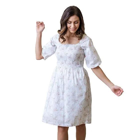 Womens' Smocked Bubble Sleeve Dress
