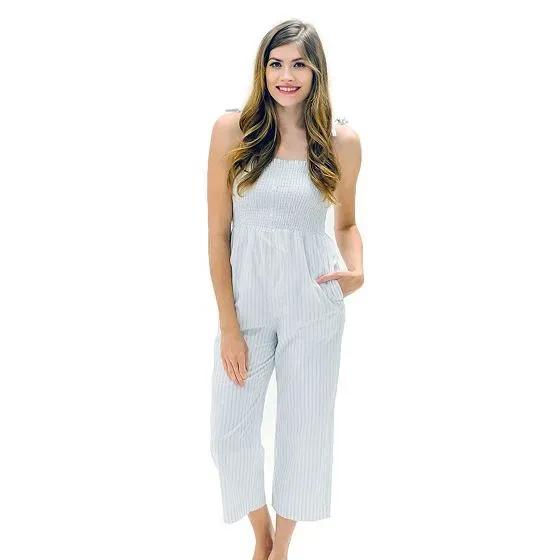 Womens' Smocked Button Front Jumpsuit