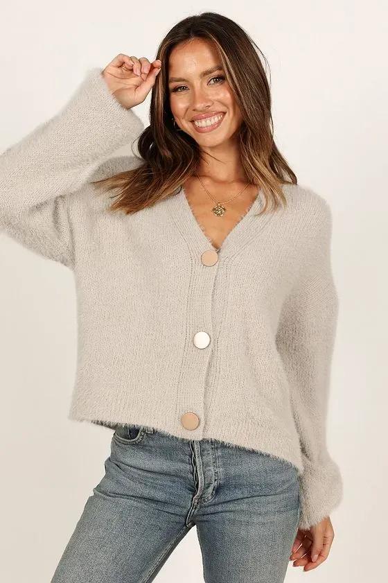 Womens Willow Fuzzy Large Button Cardigan