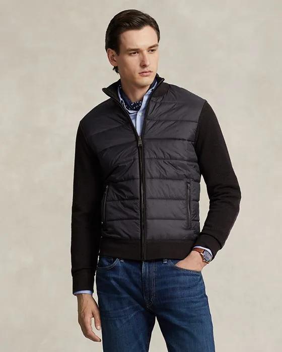 Wool Blend Hybrid Quilted Regular Fit Full Zip Mock Neck Sweater