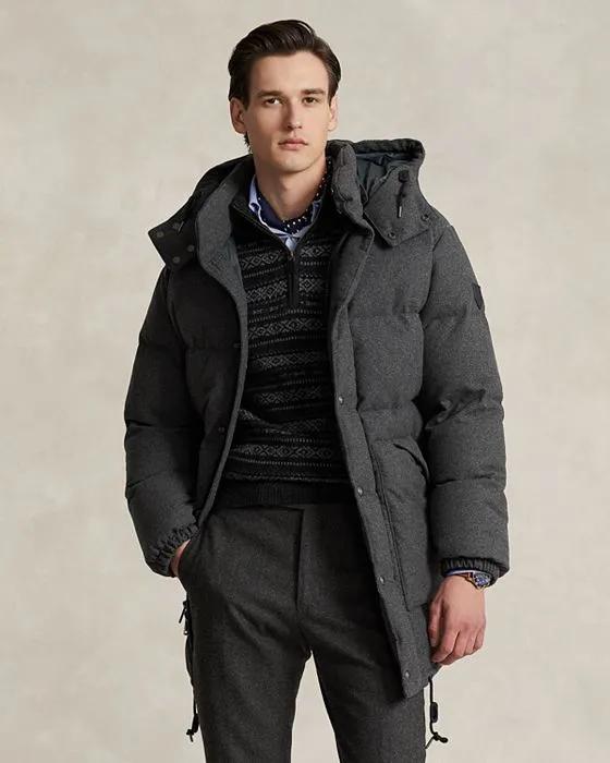 Wool Blend Quilted Water Resistant Removable Hood Down Jacket 