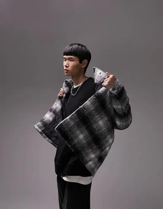 wool blend shacket in black faded check