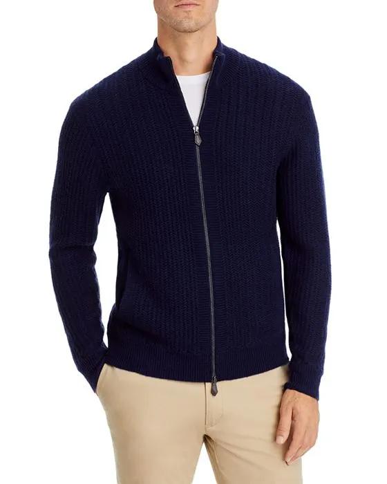 Wool & Cashmere Textured Full Zip Mock Neck Sweater - 100% Exclusive 