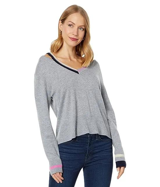 Wool Cashmere V-Neck Sweater w/ Cutout