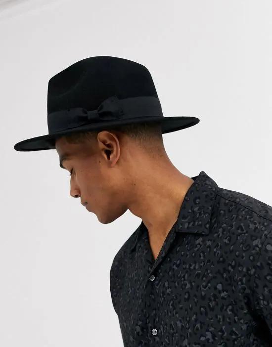 wool fedora hat with size adjuster in black