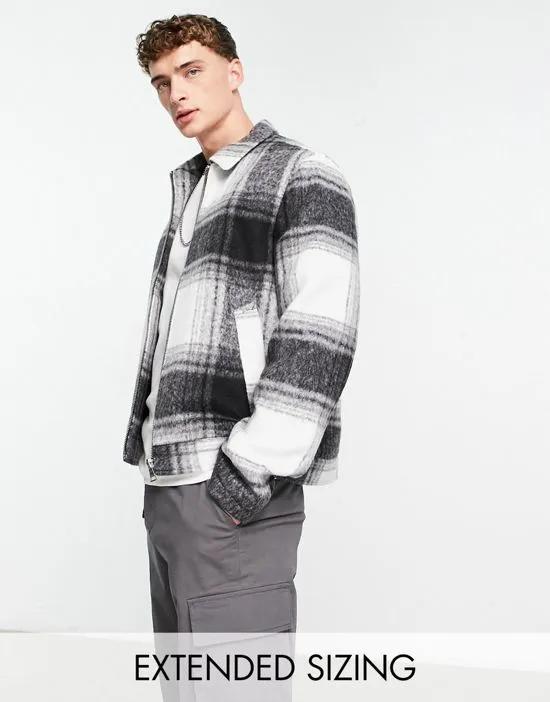 wool look harrington jacket in black and white check