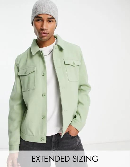 wool look harrington jacket in sage green