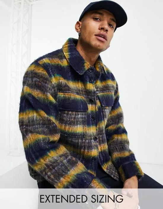 wool mix oversized shacket in navy stripe