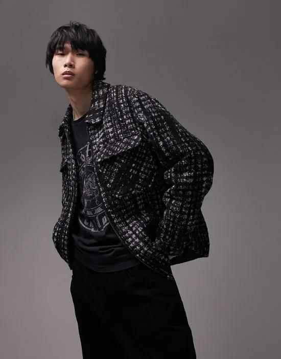wool mix shacket in black check