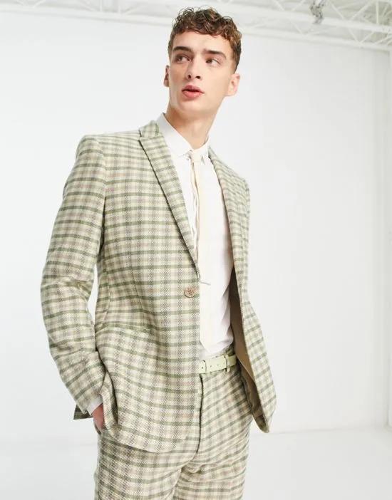 wool mix suit jacket in green plaid