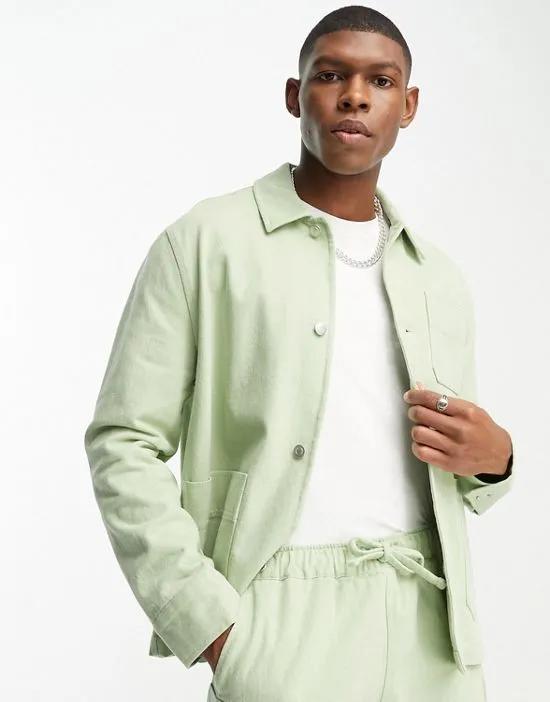 worker jacket in washed sage green - part of a set