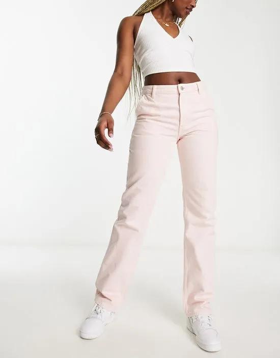 workwear straight leg jeans in pink