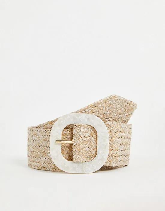 woven belt in natural with pearly resin buckle