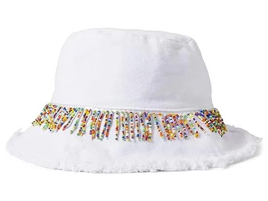 Woven Bucket Hat with Beaded Trim
