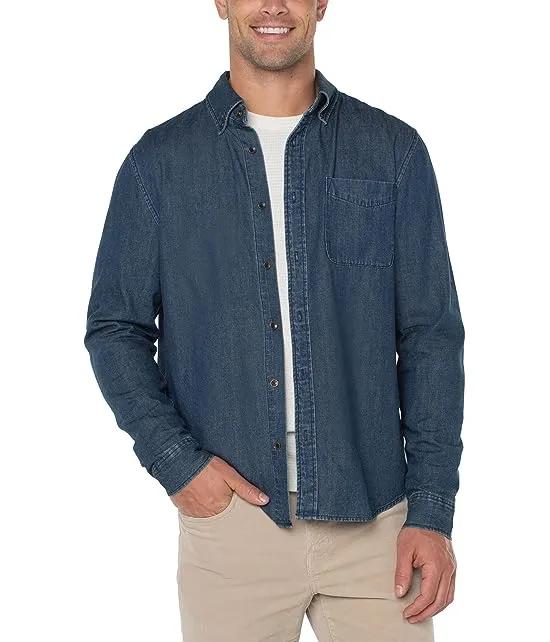 Woven Chambray Shirt with Button Collar