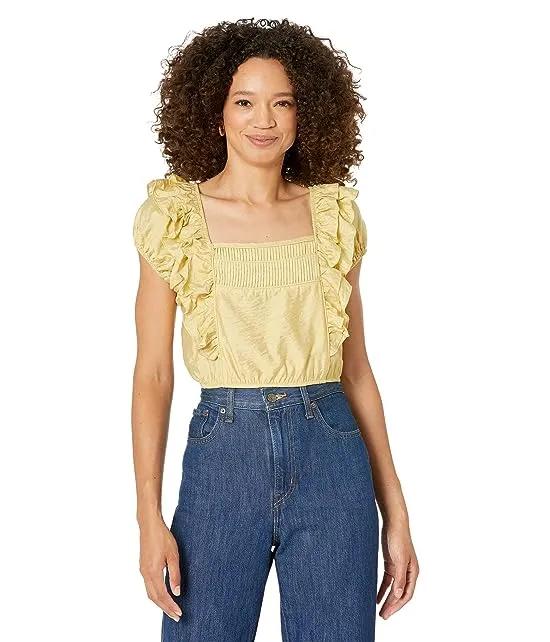 Woven Crop Top with Ruffle Sleeve Details