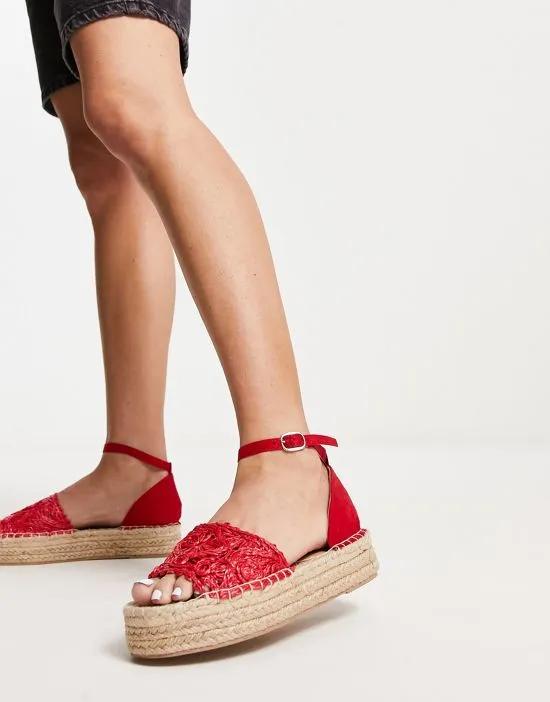woven flatform espadrille sandals in red