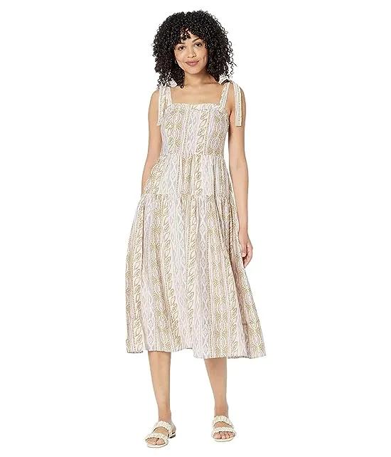 Woven Printed Dress with Tied Straps