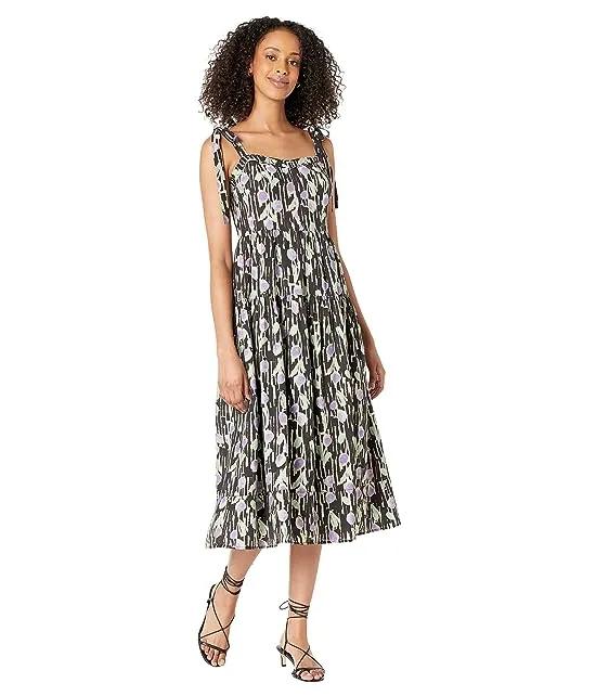 Woven Printed Tier Dress with Tied Straps