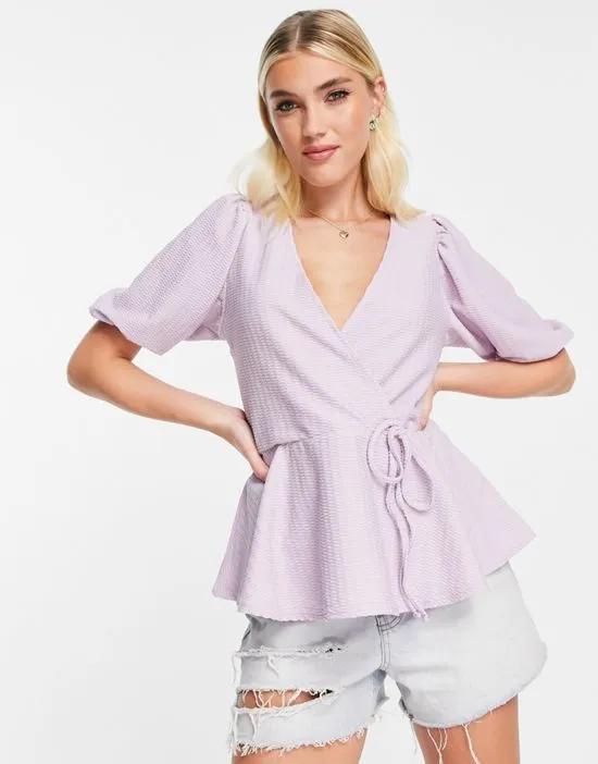 wrap blouse in lilac