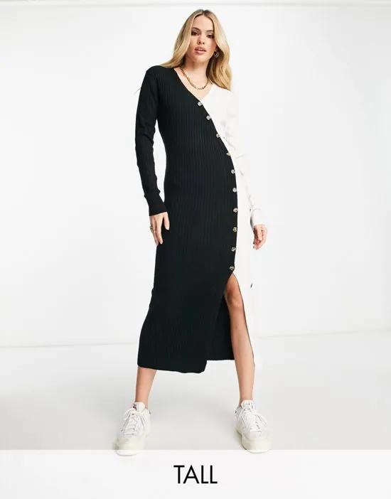 wrap button detail knitted midi dress in multi