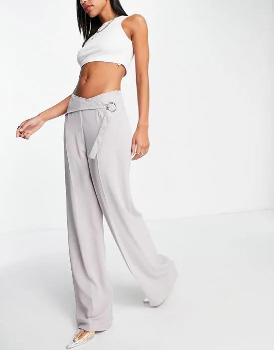 wrap detail tailored pants in light gray