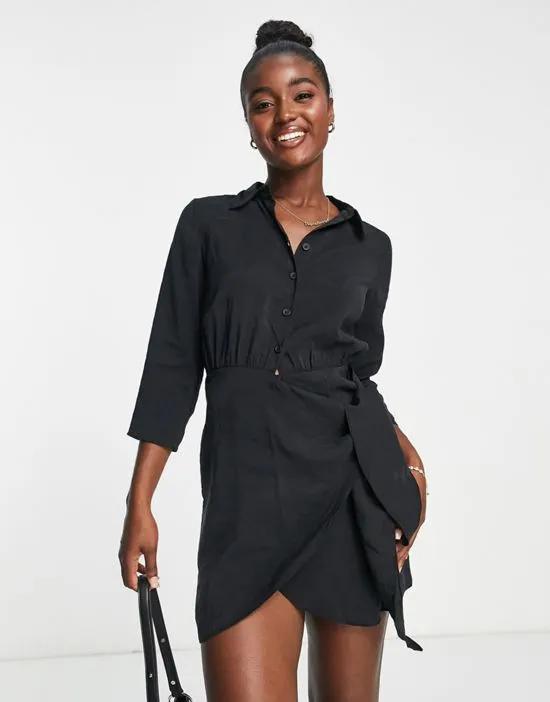 wrap front shirt dress in black