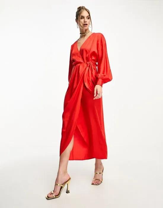 wrap midaxi dress in red