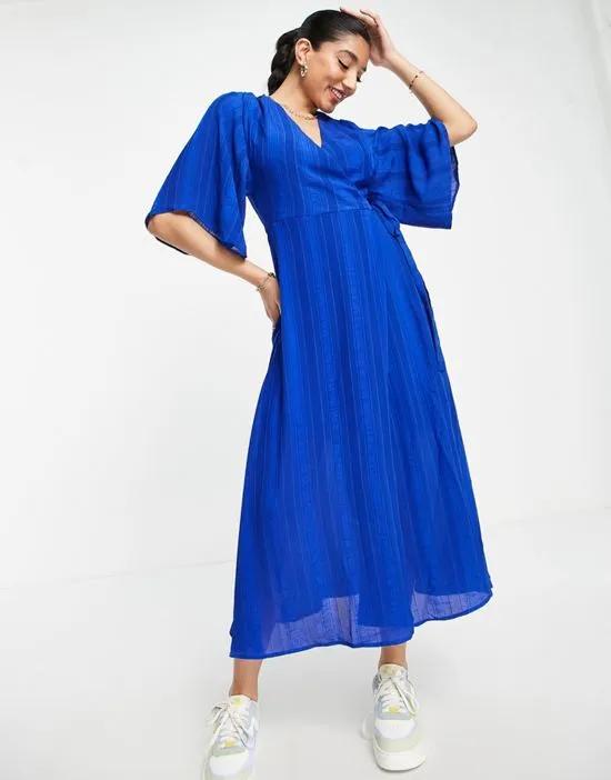 wrap midi dress in cobalt blue