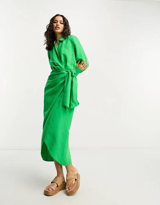 wrap midi dress in green