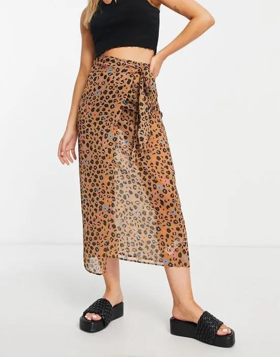 wrap midi skirt in leopard confetti print - part of a set