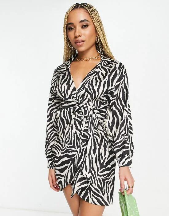 wrap mini dress in zebra print