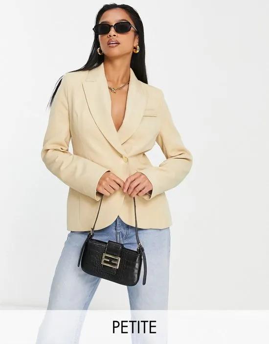 wrap over cinched blazer in beige - part of a set