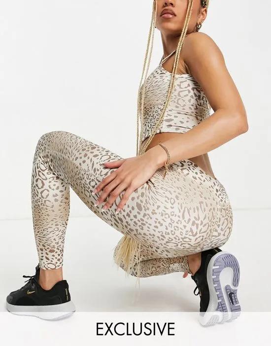 wrap over leggings in gray leopard print - part of a set