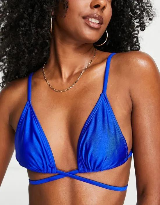 wraparound triangle bikini top in cobalt blue