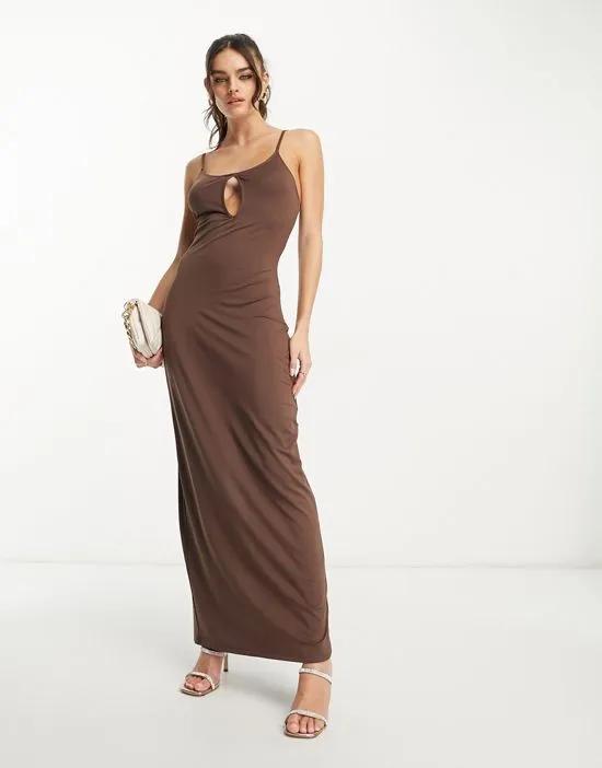 x Annijor maxi dress with cut out detail in brown