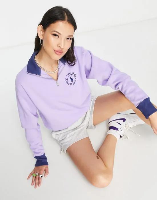 x ASOS exclusive collab logo 1/4 zip sweatshirt in lavender - part of a set