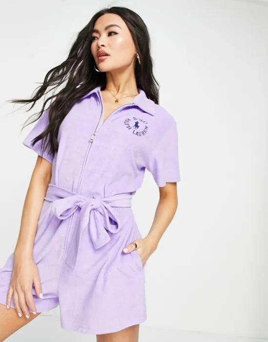 x ASOS exclusive collab logo terry cotton romper in lavender