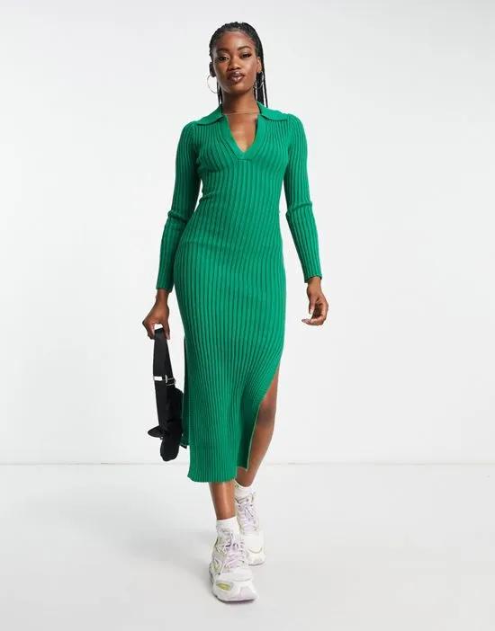 x Billie Faiers exclusive knitted ribbed collar midi dress in green